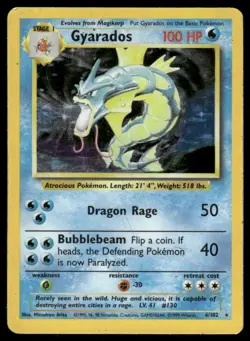 Pokemon Cards Gyarados 6/102 Holo Base Set Unlimited Holo WOTC Rare HP - Image 1