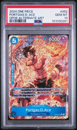 2024 ONE PIECE OP08-TWO LEGENDS #052 PORTGAS D. ACE ALT ART PSA 10 - Image 1