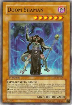 LP-MP YUGIOH DOOM SHAMAN 1st Edition Super Rare HOLO TAEV-EN025 - Image 1