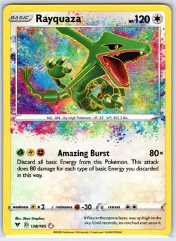 Rayquaza 138/185 Amazing Rare Vivid Voltage Pokemon Holo Near Mint - Image 1