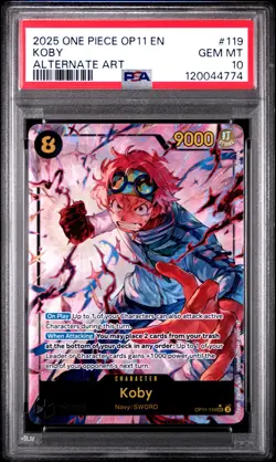 2025 ONE PIECE OP11-A FIST OF DIVINE SPEED #119 KOBY ALT ART PSA 10 - Image 1