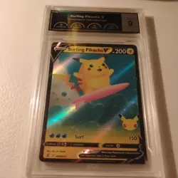 Pokemon TCG Celebrations Pikachu Holo Card 008/025 Surfing Pikachu V- TAG 9 - Image 1