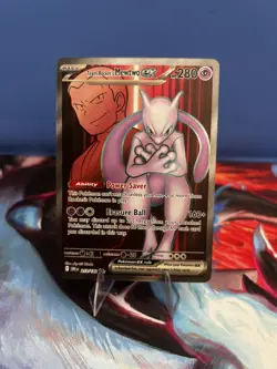 Team Rocket’s Mewtwo EX 213/182 Ultra Rare Full Art Holo Destined Rivals Pokemon - Image 1
