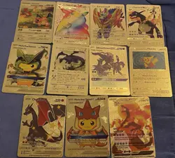 Pokemon fake Gold Foil Fan Art Cosplay lot of 11 textured Collector Cards - Image 1