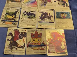 Pokemon fake Gold Foil Fan Art Cosplay lot of 11 textured Collector Cards - Image 3