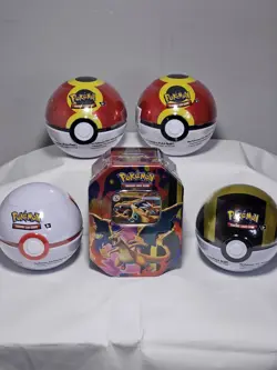 Pokemon TCG: Mega Charizard Y Tin + 4 Pokeball E25 Tins Brand New and Sealed - Image 2