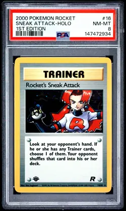 2000 POKEMON ROCKET 1ST EDITION #16 ROCKET'S SNEAK ATTACK-HOLO PSA 8 - Image 1
