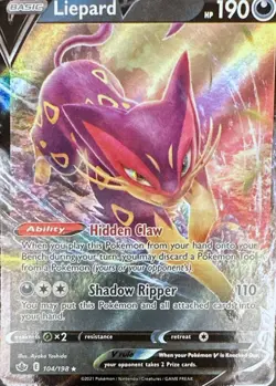Liepard V 104/198 Holo V Rare Chilling Reign Pokemon Lightly Played - Image 1