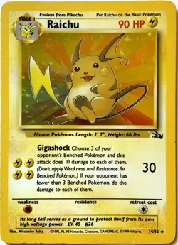 Raichu Holo - 14/62 – Fossil – 1999 Pokemon (LP/NM) - Image 1