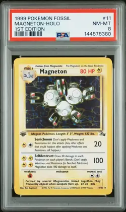 1999 POKEMON FOSSIL 1ST EDITION #11 MAGNETON-HOLO PSA 8 - Image 1