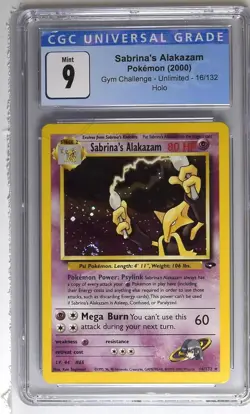 CLEAN CGC 9 Old Label Sabrina's Alakazam Pokemon Gym Challenge Unl 16/132 Holo - Image 1