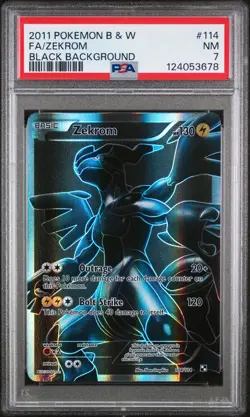 2011 POKEMON BLACK & WHITE BLACK BACKGROUND #114 FULL ART/ZEKROM PSA 7 - Image 1