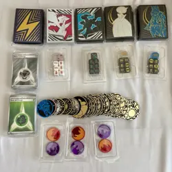 Pokemon TCG SEALED Accessories Lot 5 Card Sleeves 3 Markers 4 Dice 25 Coins - Image 1