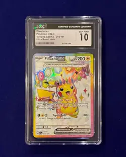 CGC 10 Pikachu ex #219 Surging Sparks 2024 Pokemon GEM MINT - Image 1