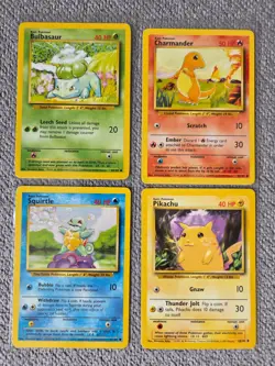 Base Set Starters X4 Bulbasaur Charmander Squirtle Pikachu 1999 Pokemon Cards LP - Image 1