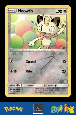2019 Pokemon SM Team Up 125/181 Meowth (Sugimori) Reverse - Image 1