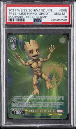 2021 WEISS SCHWARZ JPN MARVEL GOLD STAMP #005 TREE-LIKE HUMANOID, GROOT PSA 10 - Image 1