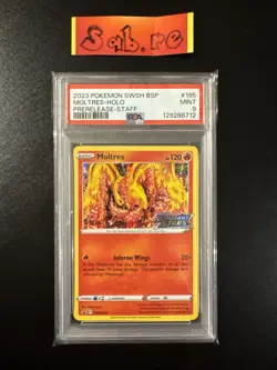 PSA 9 Moltres Holo Prerelease Staff SWSH Brilliant Stars SWSH185 Pokemon Card - Image 1