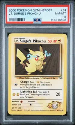 2000 Pokemon Gym Heroes #81 Lt. Surge's Pikachu PSA 8 NM-MT~(BA) - Image 1