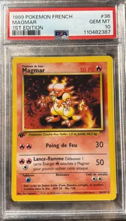 Pokemon French Magmar 1st Edition Base Set PSA 10 #36/102 1999 - Image 1