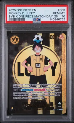 2025 ONE PIECE PROMOS BVB X ONE PIECE MATCH DAY 2025 #003 MONKEY D. LUFFY PSA 10 - Image 1