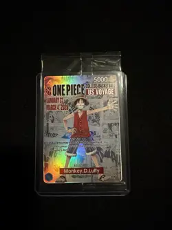 Bandai One Piece CCG Monkey D. Luffy US Voyage Card SEALED & SLEEVED - Image 1
