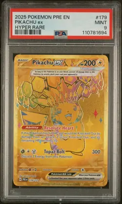 2025 Pokemon Prismatic Evolutions Pikachu ex Hyper Rare 179/131 PSA 9 Mint - Image 1