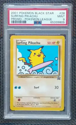Surfing Pikachu Black Star Promo 28 Pokemon League 2001 PSA 9 - Image 1