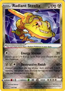 Radiant Steelix 124/196 Radiant Rare Lost Origin Pokemon - Image 1