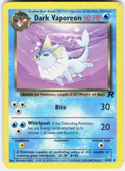 Dark Vaporeon 45/82 Uncommon Team Rocket Pokemon Unlimited MP - Image 1