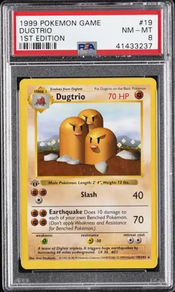 1999 POKEMON BASE SET 1ST EDITION #19 DUGTRIO PSA 8 - Image 1