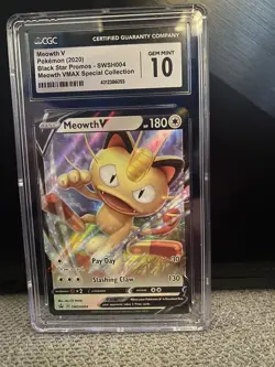 POKEMON BLACK STAR PROMO MEOWTH V #SWSH004 HOLO FOIL CARD CGC GEM MINT 10 - Image 1