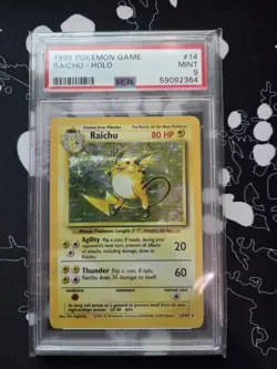 Raichu Base Set Unlimited Holo Pokemon Rare #14 PSA 9 Mint - Image 1