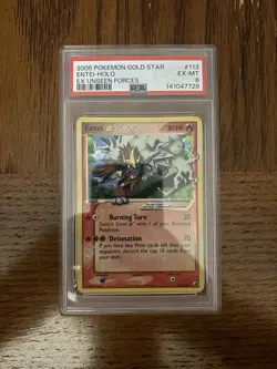 2005 Pokemon EX Unseen Forces Entei Gold Star Holo #113/115 PSA 5 (EX) - Image 1