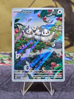 Pokemon TCG Starly 221/198 Scarlet & Violet Base Set Illustration Rare Holo NM- - Image 1