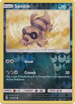 Sandile 83/149 Reverse Holo | Sun & Moon | Pokemon Card - Image 1