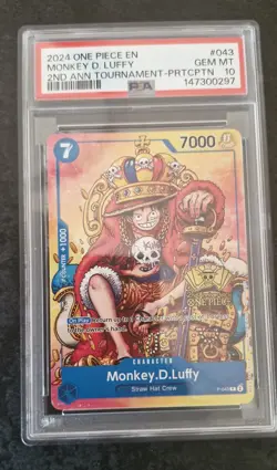 2024 ONE PIECE PROMOS ANNIVERSARY TOURNAMENT #043 MONKEY D.LUFFY PSA 10 RARE - Image 4