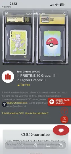 1999 Mewtwo CGC Pristine 10 BICYCLE POKEMON MINI PLAYING CARDS GREEN DECK - Image 5