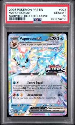 PSA 10 - 2025 Pokemon Prismatic Evolutions Suprise Box VAPOREON EX #023 (4253) - Image 1