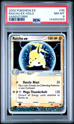 2003 POKEMON EX SANDSTORM #98 RAICHU EX-HOLO PSA 8 - Image 1
