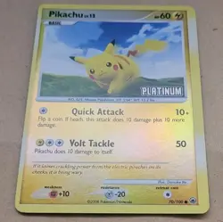 POKEMON PROMO CARD-BURGER KING 2009-PLATINUM STAMPED -PIKACHU 70/100(REV HOLO)NM - Image 1