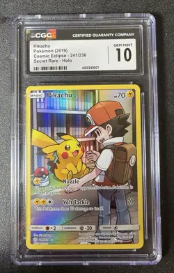 CGC Gem Mint 10 Pikachu Cosmic Eclipse 241/236 Secret Rare Holo Pokemon Card - Image 1