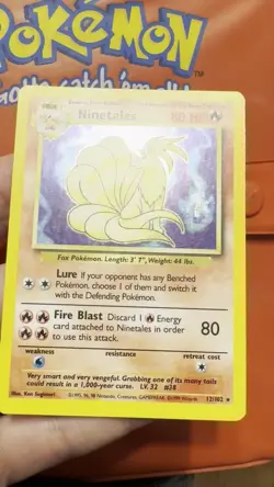 Ninetales Pokemon TCG Base Set Holo Unlimited Rare Card 12/102 WOTC - Image 2