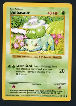 Bulbasaur 044/102 Base Set (Shadowless) Pokemon Card LP - Image 1