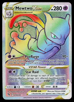 Mewtwo VSTAR 079/078 Rainbow Rare Pokemon GO Pokemon Damaged - Image 1