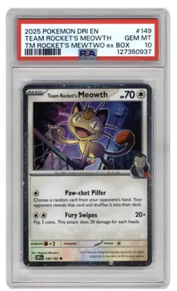 2025 Pokemon Team Rocket's Meowth 149/182 Sv10: Destined Rivals GEM MINT 10 - Image 1