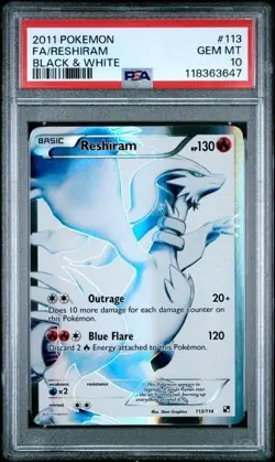 🔥 RESHIRAM FULL ART #113/114 - 2011 ENG POKEMON BLACK & WHITE PSA GEM MINT 10 - Image 1