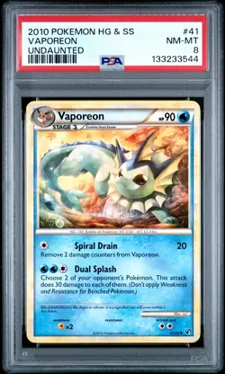 2010 Pokemon Heartgold & Soulsilver Undaunted #41 Vaporeon Undaunted PSA 8 - Image 1