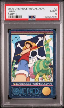 PSA 9 2000 CARDDASS ONE PIECE VISUALADVENTURE PART 1 #2 LUFFY No.2 - Image 1