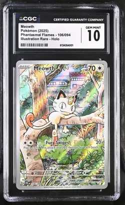 CGC 10 Meowth 106/094 Illustration Rare Phantasmal Flames Pokemon - Image 1
